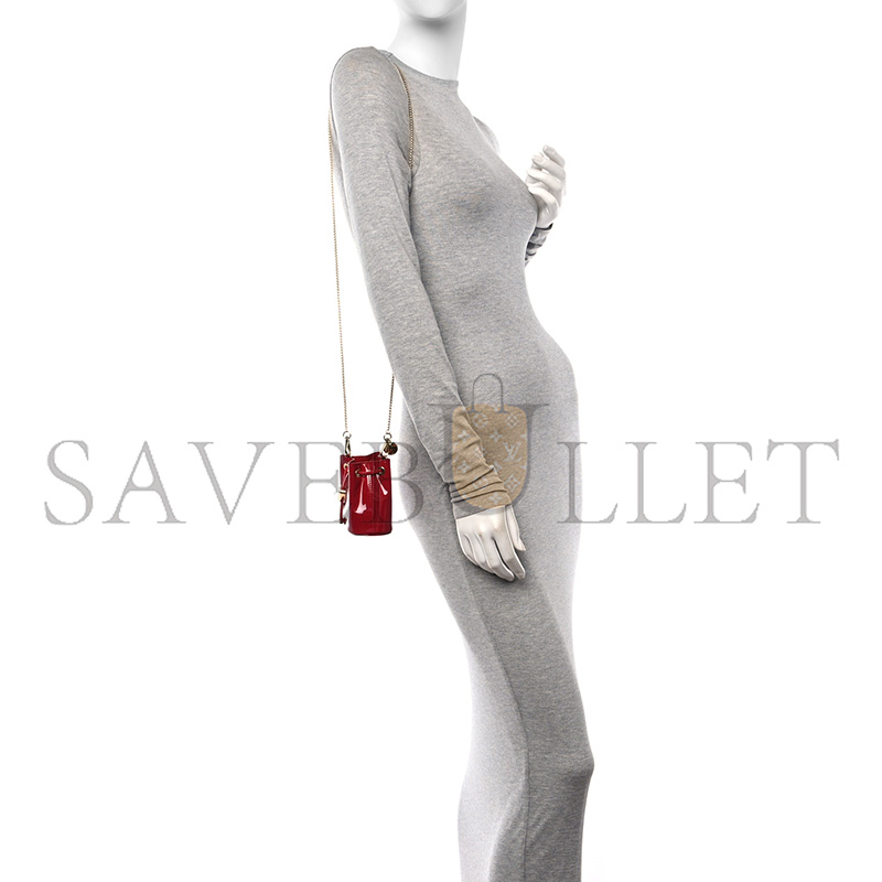 Pra*a vernice metal triangle logo mini drawcord pouch shoulder bag cherry 1nr016 (9.5*9*6cm)